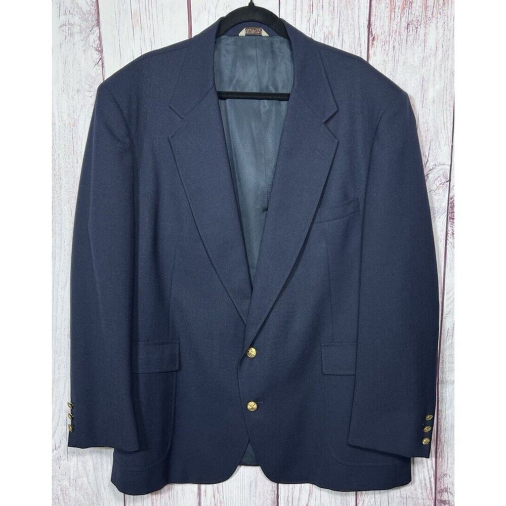 Croft And Barrow Men’s Preppy Sports Coat Blazer Navy W Gold Buttons Size 48R
